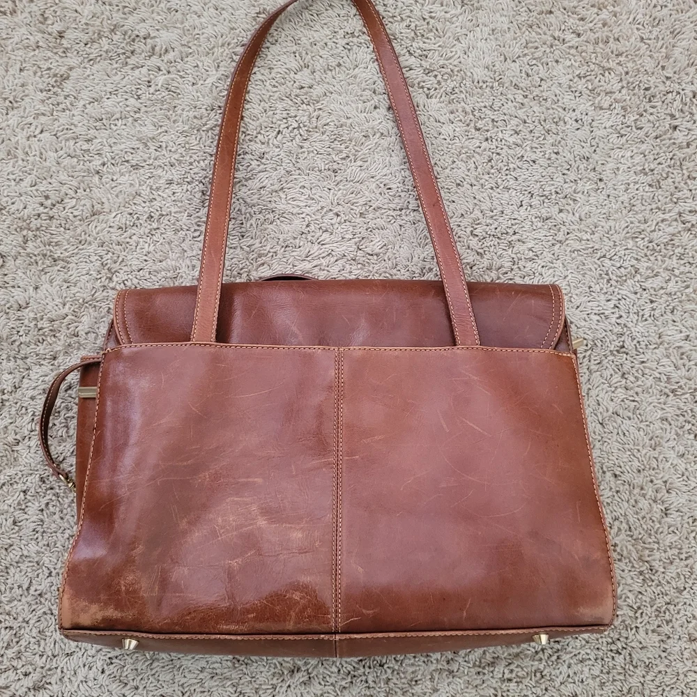 GIANI BERNINI Leather Laptop Bag Briefcase Brown Buckle Distressed Travel Work